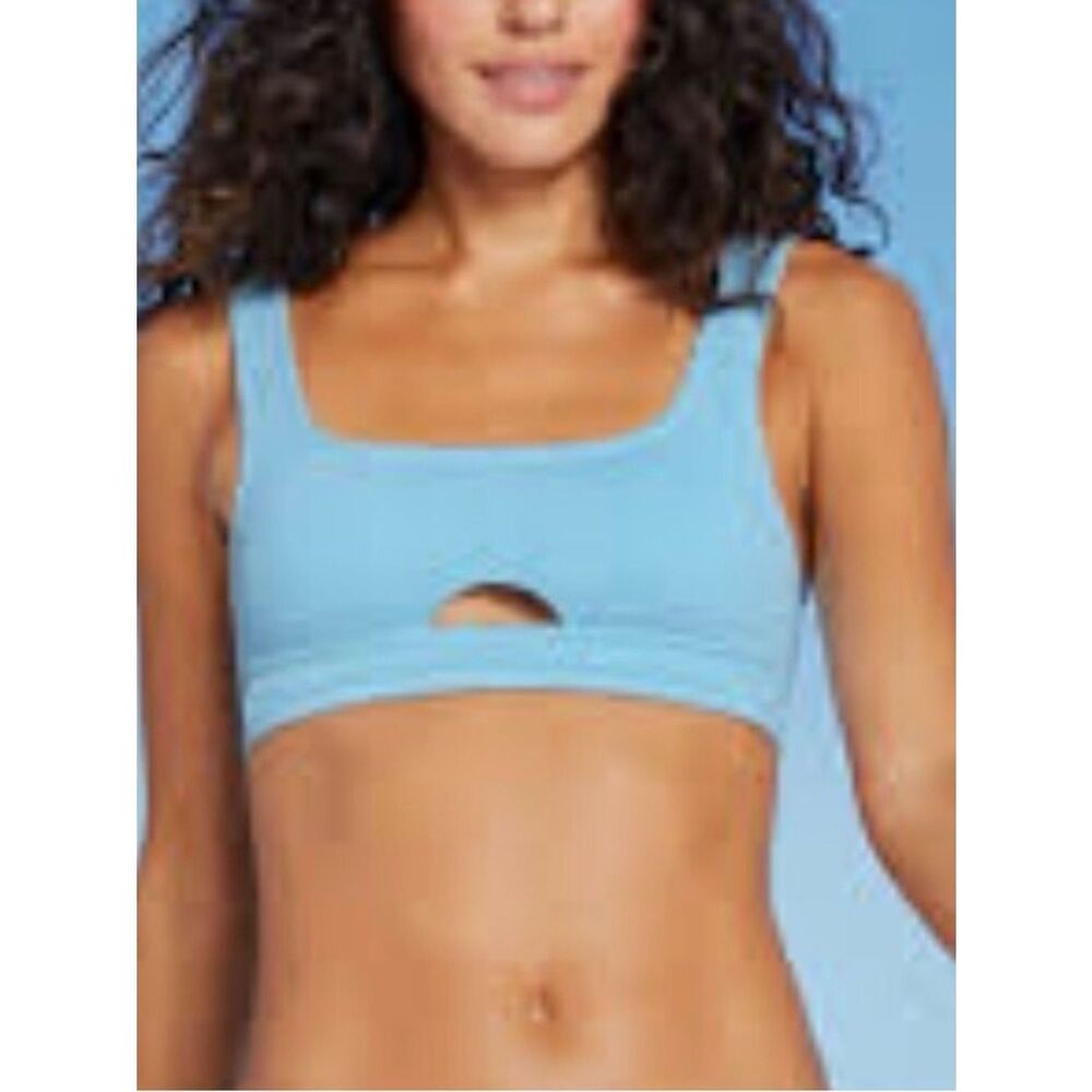Xhileration light blue ribbed bikini top xl